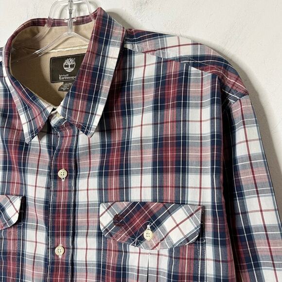 Timberland Earthkeepers Men's Button Down Shirt XL Plaid Red & Blue 100% Cotton - Picture 2 of 7